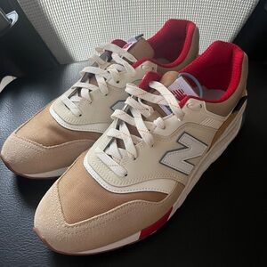 New Balance Tan and Red Dadcore Sneakers